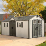 Lifetime 60127 20 x 8 Ft. Dual-Entry Outdoor Storage Shed with Skylights, Windows, and Floor - Desert Sand