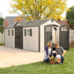 Lifetime 60127 20 x 8 Ft. Dual-Entry Outdoor Storage Shed with Skylights, Windows, and Floor - Desert Sand - Image 4